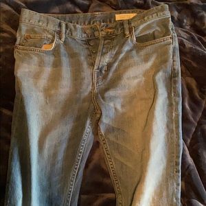 All Saints light wash denim jeans.
